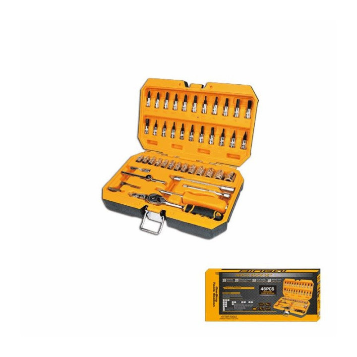 Trusă biți, tubulare și clichet 1/4'' 46 piese DINGQI